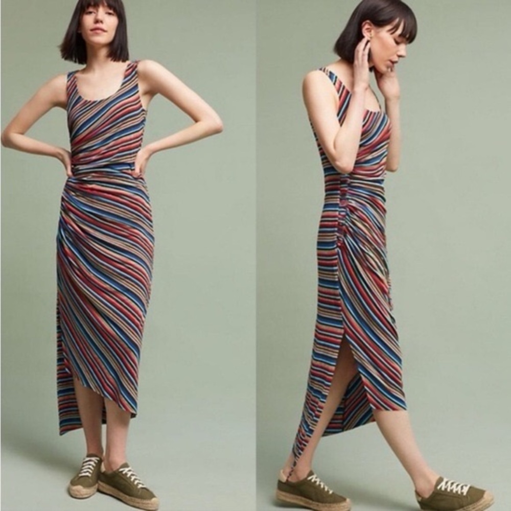 NWOT Anthropologie by Bailey 44 Striped Luca Dress Aruba Midi Rainbow Stripe MED